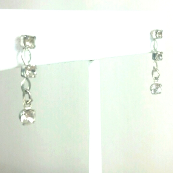 Earring post dangle Silver plated 3 CZ drop - Picture 1 of 2